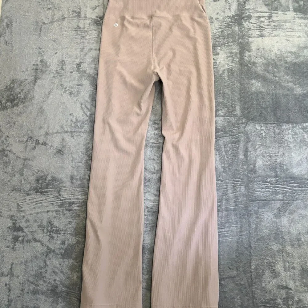 Lululemon Brushed Softstreme Ribbed Zip Hem Flared Pants Taupe Beige 6